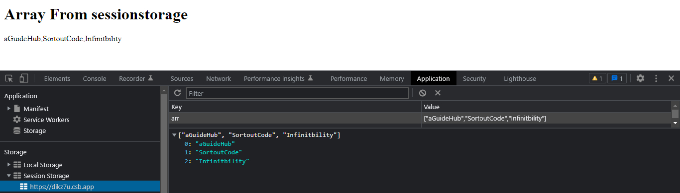 sessionStorage, Array
