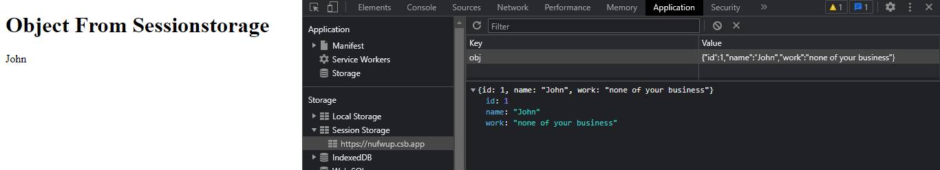 sessionStorage, Object